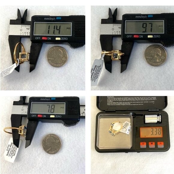 14K Gold Plated Sterling Silver 925 India Emerald Cut Blue Quartz Ring Sz 8.5 - Picture 9 of 16